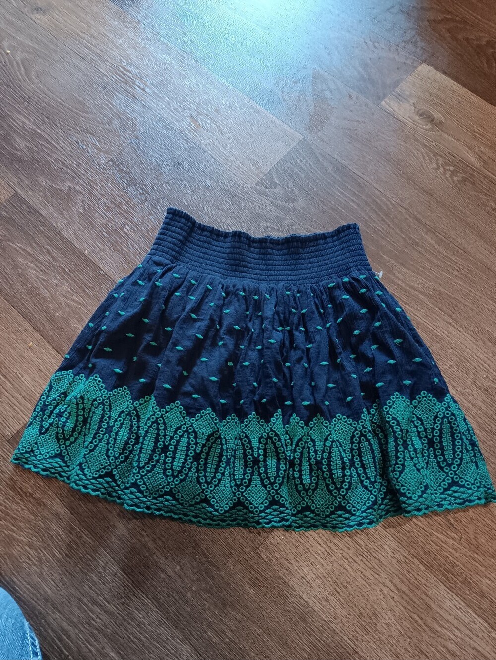 J. Crew Navy Mini Skirt with Teal Embroidery - Picture 2 of 4